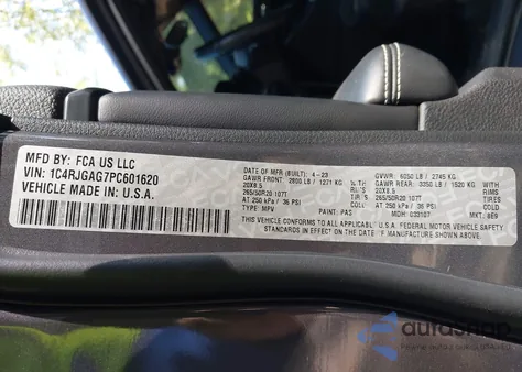 2023 Jeep Grand Cherokee Altitude 4X2 z USA, uszkodzony, nr VIN 1C4RJGAG7PC601620